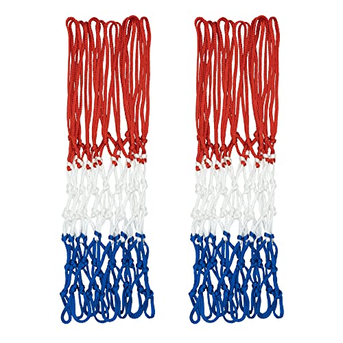 Sanung Tricolor Basketball Net, 12 Loops 7 Knots Polyester Anti-Whip Basketball Net Replacement,All-Weather for Indoor Outdoor Use, Set of 2