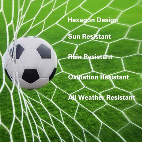 Full Size Soccer Goal Net Replacement 24x8FT / 18.5x6.5FT Soccer Goal Net [4mm Nylon, 4.7" Hexagonal] Goal Post Netting Hexagon Full Size Training Nets White