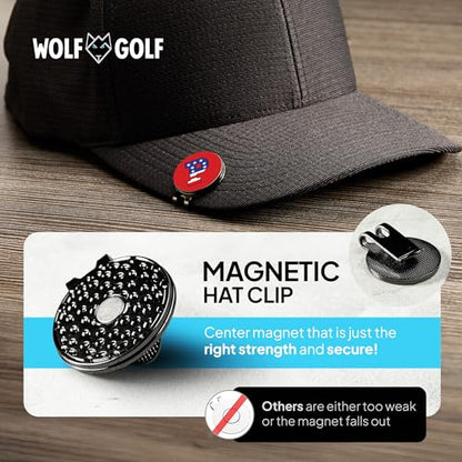 Wolf Golf Towels Golf Ball Marker Hat Clip | USA Monogram | 1 Magnetic Clip + 3 Ball Markers | Patriotic Golf Accessories for Men & Women