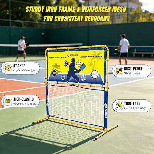 6×6FT 2-in-1 Pickleball Rebounder & Game Net — Portable Pickleball Net, Adjustable Rebounder Training Net, Heavy-Duty Iron Frame, 28KG Tension Ropes (Backyard & Solo Practice) Blue