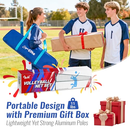 Professional Volleyball Net Set Heavy Duty for Outdoor Backyard Portable with Aluminum Scoring Poles, Nets System, Adjustable Regulation Height