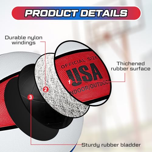Junkin 6 Pcs Rubber Basketball Bulk with Pump Training Basketball Set Official Indoor Outdoor Basket Ball Training Streetball for Game School PE Class Practice Kid Youth Teen Sport Gift