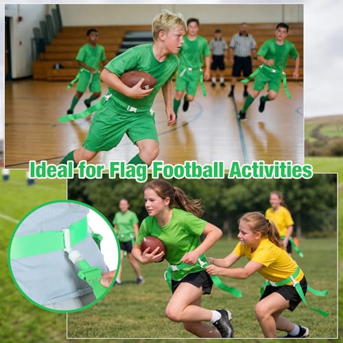 Hungdao 10/12 Players Flag Football Belts and Flags Adjustable Football Belts for Kids Teens Adults Team Training Sport Event - color: Green