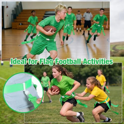 Hungdao 10/12 Players Flag Football Belts and Flags Adjustable Football Belts for Kids Teens Adults Team Training Sport Event - color: Green