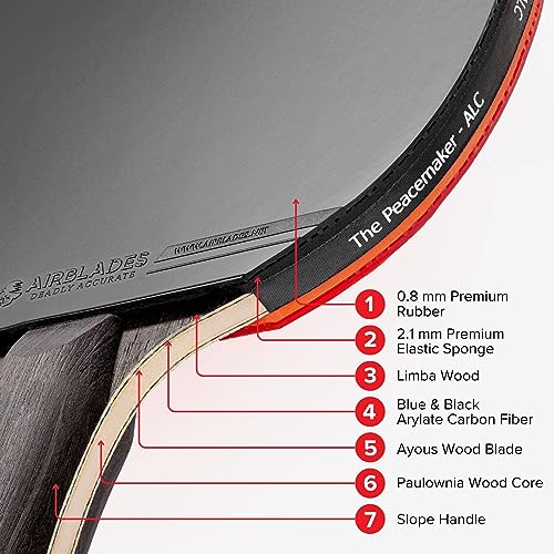 The Peace Maker ALC - Professional Ping Pong Paddle - Carbon Fiber Table Tennis Racket Producing Maximum Spin & Control for All Levels - Hard Carry Case & Ergonomic Handle.