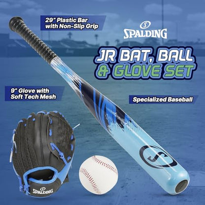 Spalding - Junior Baseball Set, Includes Plastic Bat, Ball & Glove, Complete Starter Kit for Kids, Youth Baseball Practice & Outdoor Play