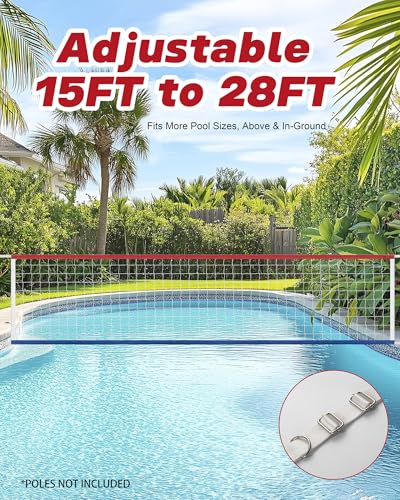 Upgraded Swimming Pool Volleyball Net Replacement, Extended 15FT-28FT Adjustable, Enhanced All Weather with Waterproof, Extra Thick Borders and Nylon Straps-15x3FT (Net Only)