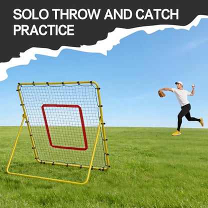 Baseball Rebounder Net 4x4.5 FT, Baseball and Softball Pitch Back Net with 3 Adjustable Angles, Solo Practice Trainer for Ground, Line Drive, Fly Ball, Improve Agility & Precision