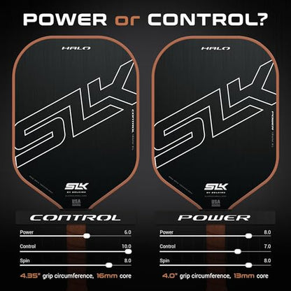 Selkirk Sport SLK Halo Raw Carbon Fiber Pickleball Paddle | Power, Pro and Control Pickleball Paddles | T700, 18K Ultraweave, Aramid Fiber LinkWeave | Designed & Controlled in USA - color: Control | Black | 2024, size: Max (All - Around Paddle)