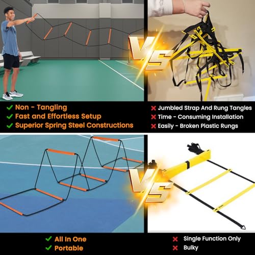 Agility Ladder, Speed Ladder, Agility Ladder Speed Training Equipment, Football Ladder, Footwork Ladder, Training Ladder for Footwork, Foldable Quick Assembly & Non - Tangling & Storage Bag - size: 16 Rungs