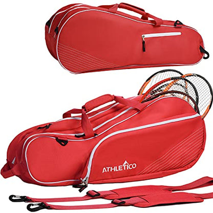Athletico 6 Racquet Tennis Bag | Padded to Protect Rackets & Lightweight | Professional or Beginner Tennis Players | Unisex Design for Men, Women, Youth and Adults (Red)