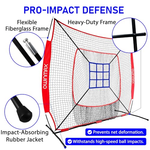 7x7 ft Baseball Softball Practice Net with The Detachable Bow Frame for Batting, Hitting, Pitching, Portable Baseball Practice Net with Carry Bag, Great for All Levels