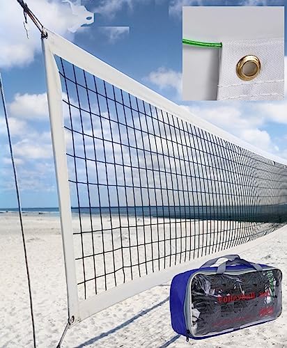 Professional Volleyball Net Outdoor Heavy Duty, All Weather Enhanced, 32x3FT Regulation Official Size, 46FT Aircraft Steel Cable, Portable Replacement Net for Backyard Beach Pool Indoor - color: White
