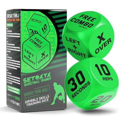 Basketball Dribble Skills Dice Set - Training Equipment - Basketball Gift for Boys.Dribble Skills Training for Beginner and Party Favors - color: Green