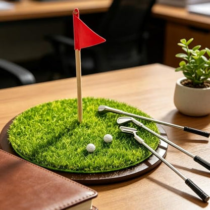 Desk Golf Game - Funny Putting Green Toy | Including A Putting Range | 3 Mini Clubs and Balls | Mini Golf Game | for Golfer Coworker Men Office Indoor Tabletop Practice Relaxation