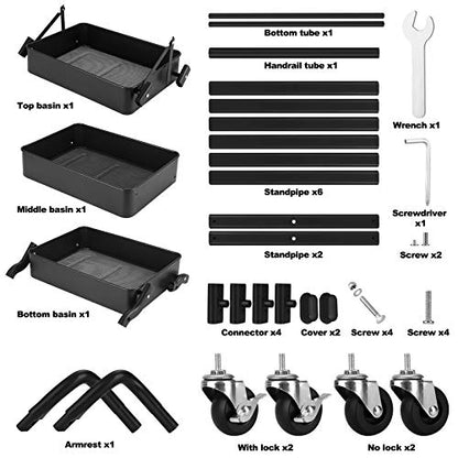 Foldable 3 Tier Metal Utility Rolling Cart, Folding Mobile Multi-Function Storage Trolley Organizer Cart for Home Library Office(Black) - color: Black