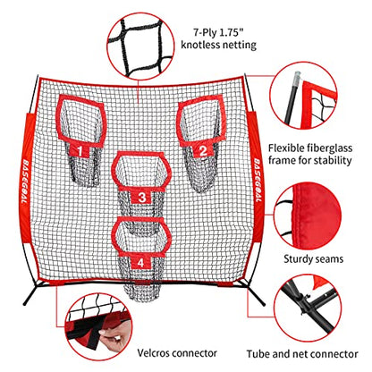BaseGoal 8ft Football Nets with 4 Target Pockets for Improving Accuracy Throwing - style: Red