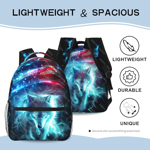 Wolf Backpack for Boys School Backpack for Kids Children Teens Elementary Middle School Students Bookbag Ages 6-18, Waterproof Adjustable Wolf Bookbag Travel Daypack - color: Wolf