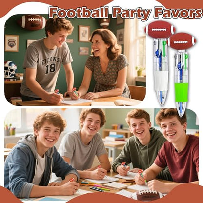 LiYiQ 25 Pcs Football Party Favor Multicolor Pen in One Cartoon Cute Fun 4-in-1 Cute Pens Bulk Kawaii Football Shape Cool Ballpoint Pens for Kids Fun Gifts - style: Football