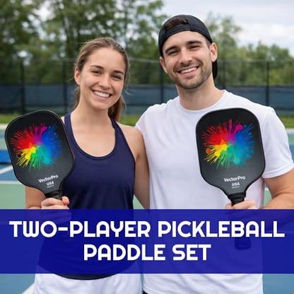 Pickleball Paddles Set of 2, USAPA Approved Pickleball Set with 4 Pickleball Balls and Bag, Fiberglass Pickle Ball Rackets 2 Pack for Men Women