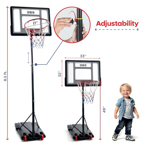 Kids Basketball Hoop Outdoor - 33 inch Backboard, 70-84in Adjustable Height, Portable Basketball Hoops & Goals for Kids/Teenagers/Youth in Backyard/Driveway/Indoor - Fillable Base
