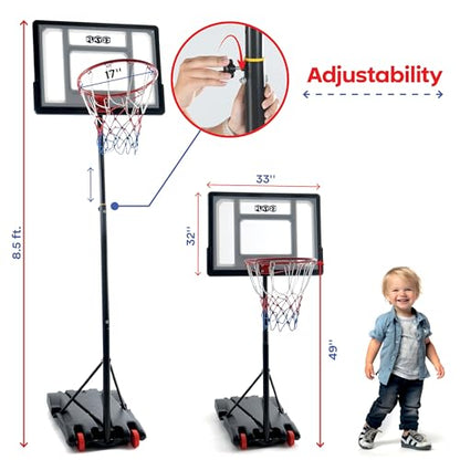 Kids Basketball Hoop Outdoor - 33 inch Backboard, 70-84in Adjustable Height, Portable Basketball Hoops & Goals for Kids/Teenagers/Youth in Backyard/Driveway/Indoor - Fillable Base
