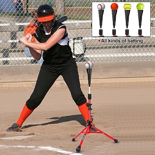 Baseball Tee Batting Tee Softball Tee Portable Travel Hitting Tee,Easy Adjustable Height,Stable Tripod Stand - color: Red Pro