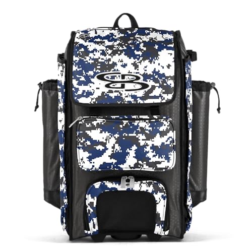 Boombah Catchers Superpack Hybrid Rolling Digital Camo Bat Bag - Multiple Colors - Wheeled & Backpack Version - color: Charcoal/Royal Blue_C23