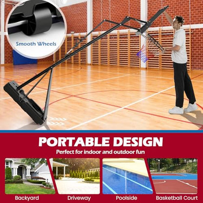 Goplus Basketball Hoop Outdoor, 4.9-10 FT Quickly Height Adjusted Basketball Goal System with 44 Inch PC Backboard, Basketball Rebound, Wheels for Adults Court Backyard Driveway