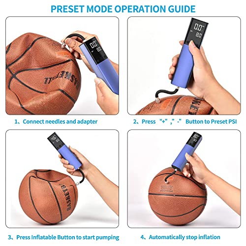 Pumteck Electric Ball Pump, Smart Air Pump Portable Fast Ball Inflation with Precise Pressure Gauge and Digital LCD Display for Football Basketball Volleyball Football - color: Violet