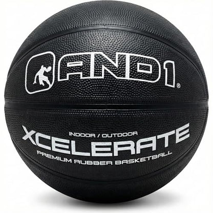 AND1 Xcelerate Rubber Basketball: Official Regulation Streetball, Made for Indoor/Outdoor Games - color: Black Classic, style: Basketball
