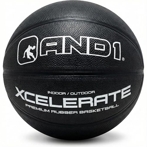 AND1 Xcelerate Rubber Basketball: Official Regulation Streetball, Made for Indoor/Outdoor Games - color: Black Classic, style: Basketball