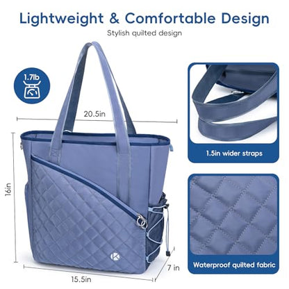 Pickleball Tote Bag for Women with Fence Hook, Quilted Pickleball Bag Holds 3-4 Paddles with Shoe Compartment & Wet Pocket - color: Blue
