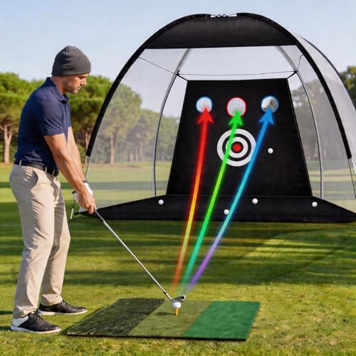 Golf Practice Net with Mat, 10x7ft Golf Hitting Net for Home Practice, Heavy Duty Garage Setup & Backyard Training Kit, Driving & Chipping Net with Target, Easy Assembly,Perfect Golf Gift for Men&Dad