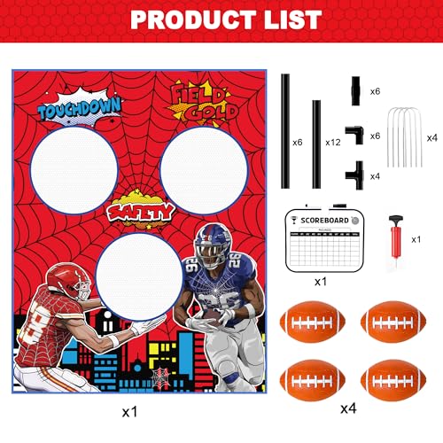 Football Toss Game Set, Includes 4 Soft Footballs - Outdoor Lawn Games for Kids, Family Parties