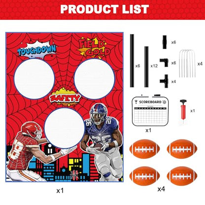 Football Toss Game Set, Includes 4 Soft Footballs - Outdoor Lawn Games for Kids, Family Parties