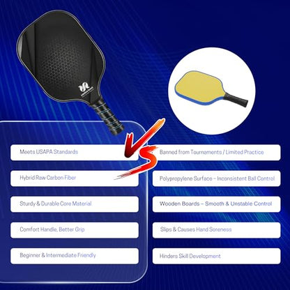 Pickleball Paddles Set of 2, Carbon Fiber Pickleball-Set Lightweight Pickle Ball Rackets 2 Pack with 4 Balls, 1 Carry Bag and Grip Tapes, Pickleball Paddle for Men and Women