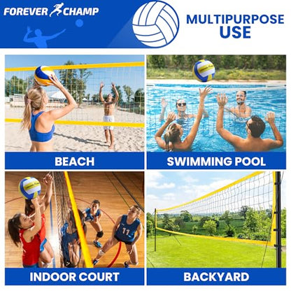 Forever Champ Volleyball Net for Backyard, Beach, Home, Includes 32x3 Ft Regulation Size Net, 8.5-Inch PU Volleyball, Carrying Bag, Boundary Lines, Steel Poles & Pump, Portable Volleyball Net Outdoor