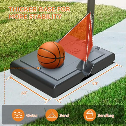 Basketball Hoop Outdoor, Height Adjustable, Portable Basketball Hoop & Goal with Fillable Base & 2 Wheels, Backboard for Backyard/Driveway/Indoor