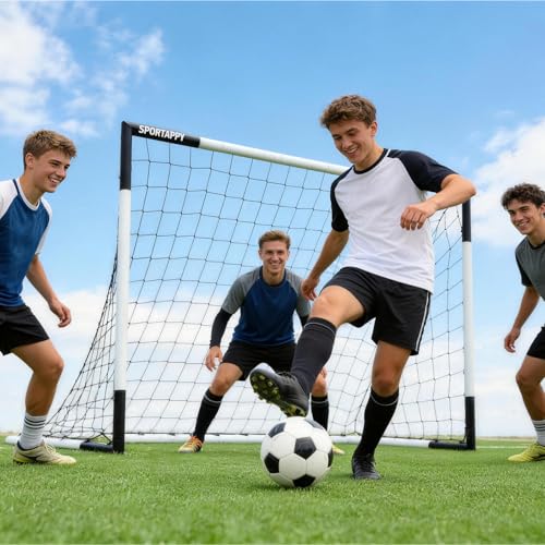 Heavy Duty Soccer Goal 2.6x3|4x6|6x8|6.5x10|6.5x12FT, All-Weather Steel Frame Tool-Free Quick Assembly Football Training Goal, Multi-Size Backyard & Match Equipment with Ground Stakes - size: M | 123x180cm