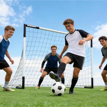 Heavy Duty Soccer Goal 2.6x3|4x6|6x8|6.5x10|6.5x12FT, All-Weather Steel Frame Tool-Free Quick Assembly Football Training Goal, Multi-Size Backyard & Match Equipment with Ground Stakes - size: M | 123x180cm
