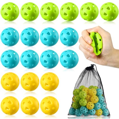 VioraWhite 48 Pack Mini Practice Baseballs 1. 65 Inch Small Baseball Training Lightweight Hollow with a Drawstring Bag for Hitting, Batting Training Use - color: Green,Yellow，blue,