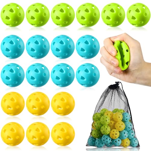 VioraWhite 48 Pack Mini Practice Baseballs 1. 65 Inch Small Baseball Training Lightweight Hollow with a Drawstring Bag for Hitting, Batting Training Use - color: Green,Yellow，blue,