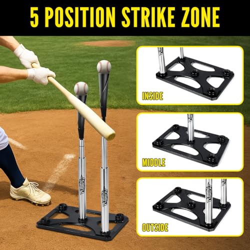 PLAYAPUT 5 Position Batting Tee,Hitting Tee Height Adjustable 24-46 Inch Baseball Tee with 2 Rubber Top,Aluminum Pole,Metal Base Softball Tee for All Players Practice Inside, Middle,Outside