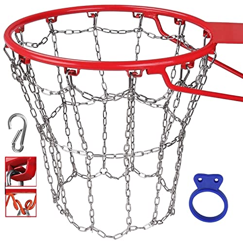 Dakzhou Basketball net, Metal Chain Net Braided Permanent Rust Proof (12 Links), Quick Installation - color: silver