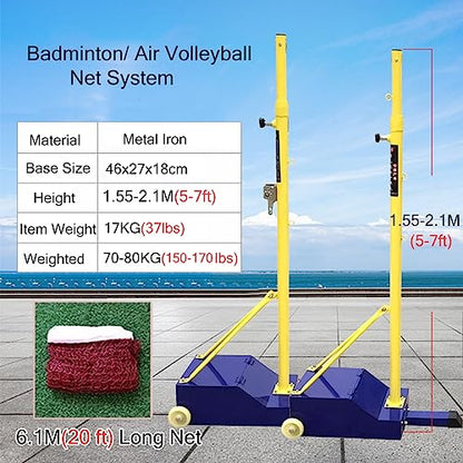Outdoor Replacement Badminton Court Set for Tennis and Volleyball, Adults Badminton Pole with 20feet Net for Backyard Driveway Stadium Playground Gym Club, Blue-H 1.55-2.1m(5-7ft) - size: H 1.55