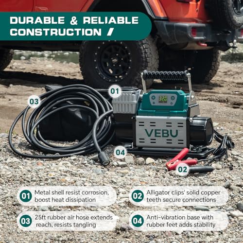 ‌RV Air Compressor 12V Tire Inflator, 150PSI with Auto Shut-off, Digital Display & Preset, 5.65CFM Fast Inflation for Off-road Vehicles, Trucks, SUVs, RVs, ATVs, Corded Electric - style: Single Cylinder + Digital Display
