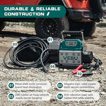 ‌RV Air Compressor 12V Tire Inflator, 150PSI with Auto Shut-off, Digital Display & Preset, 5.65CFM Fast Inflation for Off-road Vehicles, Trucks, SUVs, RVs, ATVs, Corded Electric - style: Single Cylinder + Digital Display