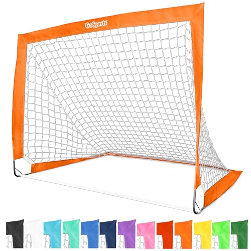 GoSports Portable Soccer Goals for Kids - 13 Color Options - Choose 4 x 3 ft or 6 x 4 ft - Team Tone Pop Up Nets for Backyard - color: Orange, style: 4 ft x 3 ft