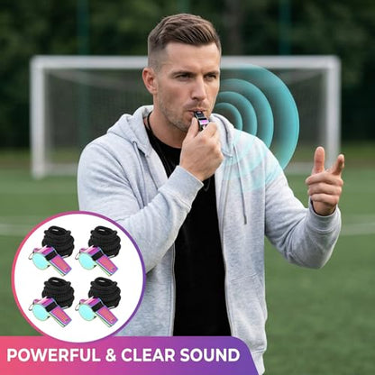 JJUNW 4 Pcs Coaches Whistle with Lanyard, Colorful Teacher Whistle Sports Stainless Steel Whistles, Basketball Whistles Loud Crisp Sound for Teachers, Coaches, Referees, Emergency